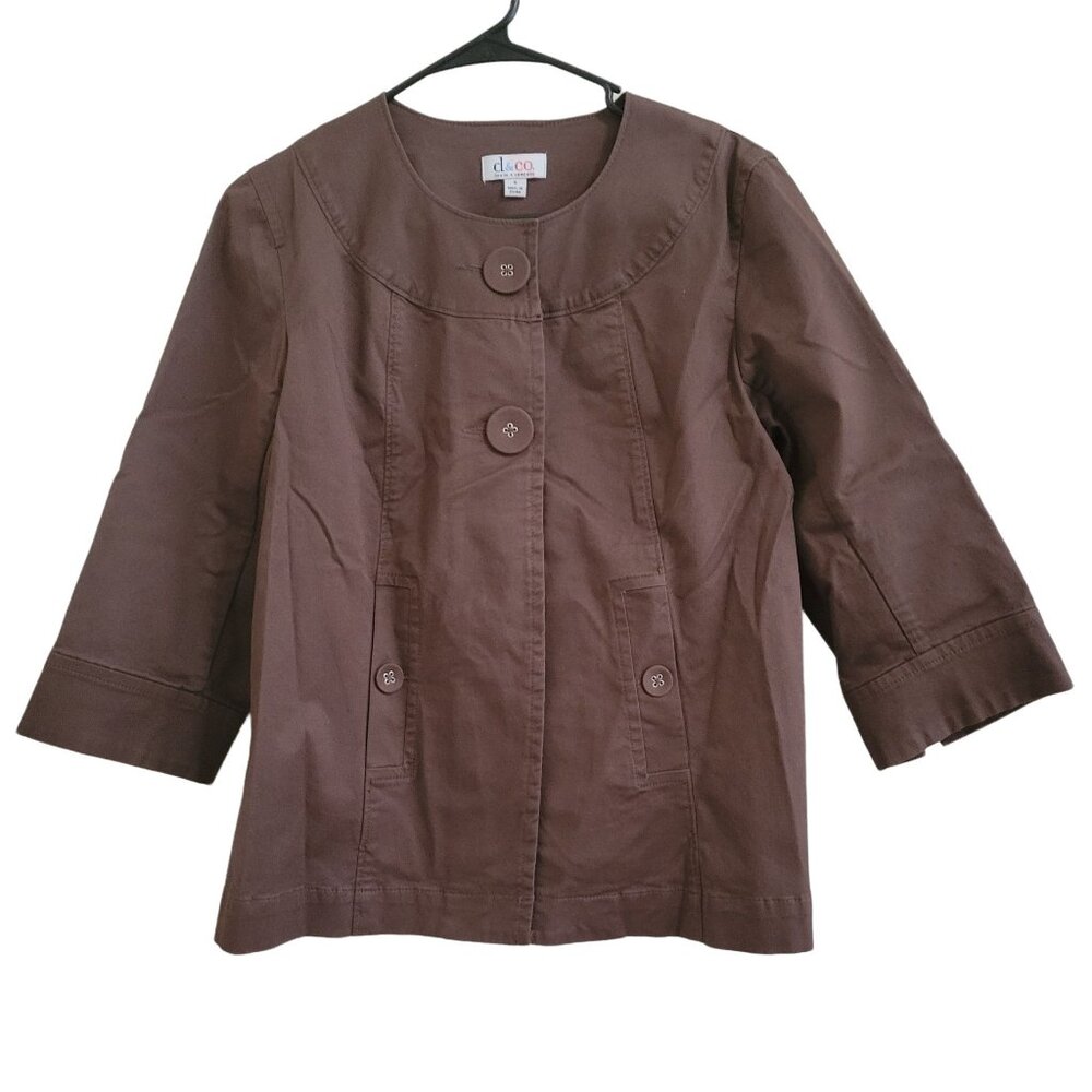 D&Co Brown Blazer Womens Size Small Brown 2 Button Fashion Jacket  3/4 Sleeve
